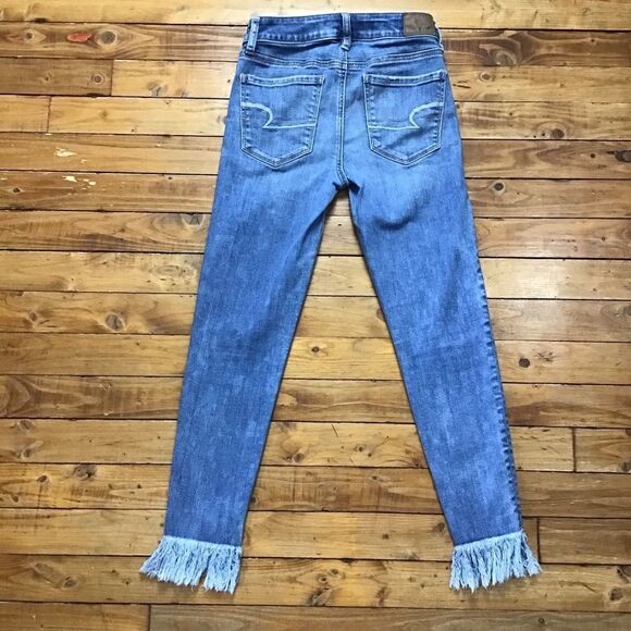 Aeo jeans high rise jegging ripped bottom ankle distressed jeans size 2 cropped - Picture 4 of 13
